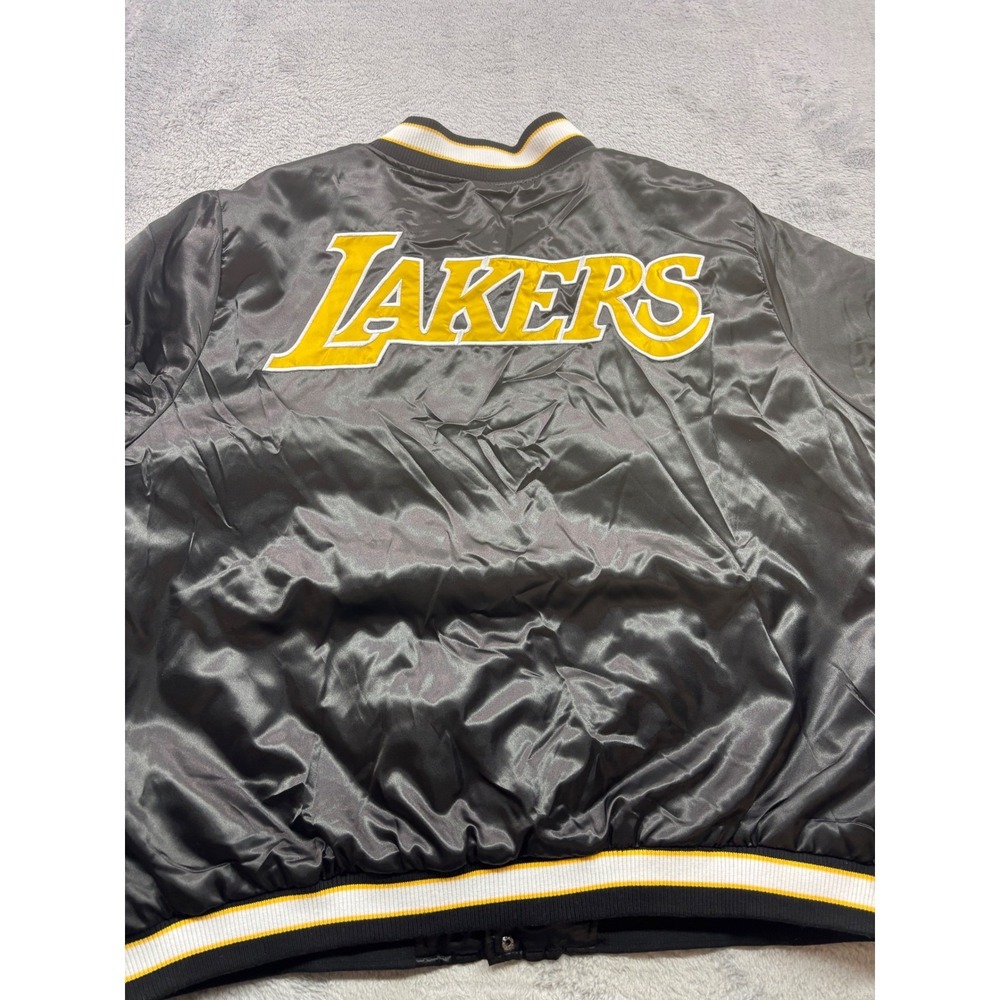 Los Angeles Lakers Satin Bomber Jacket NBA Men's Size 3XL Black Yellow - Picture 2 of 8